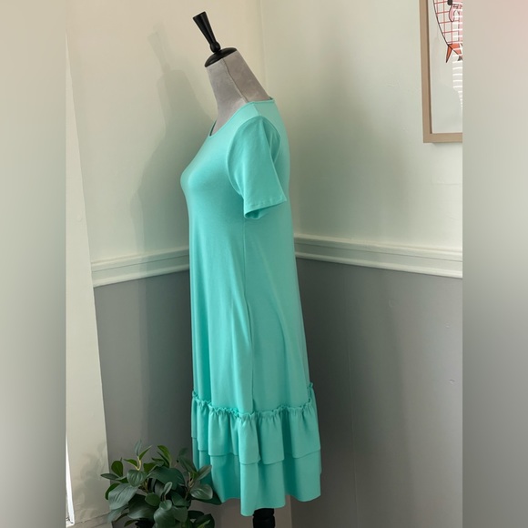 Zenana Mint Blue Ruffle Bottom Midi Dress - Picture 3 of 11
